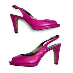 Vintage Elie Tahari Magenta Leather Peep Toe Slingback Platform Heels - Size 9